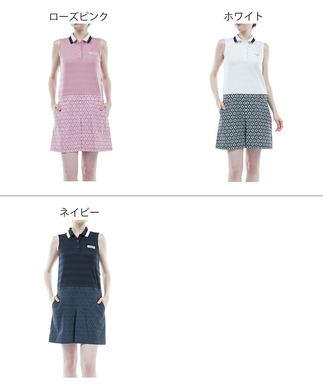 【40%OFF】【正規販売店】[Tommy Hilfiger Golf] モノグラムコンビ ノースリーブワンピース ゴルフウェア ワンピース レディース ゴルフ ウェア 吸水速乾 通気性 涼しい 速乾 清涼感 UVカット 紫外線 日よけ トミー ヒルフィガー ゴルフ THLA437 ヤマニゴルフ