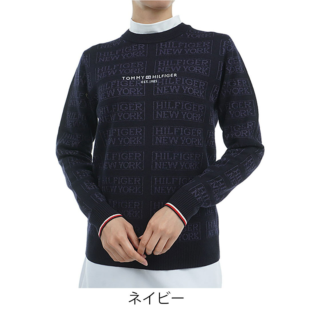 【30%OFF】【正規販売店】[Tommy Hilfiger Golf] モノグラムジャカード　クル-ネックセ-タ- ゴルフウェア セーター ニット レディース ゴルフ ウェア シンプル 初秋 秋冬 合わせやすい コーデしやすい トミー・ヒルフィガー THLA466 ヤマニゴルフ