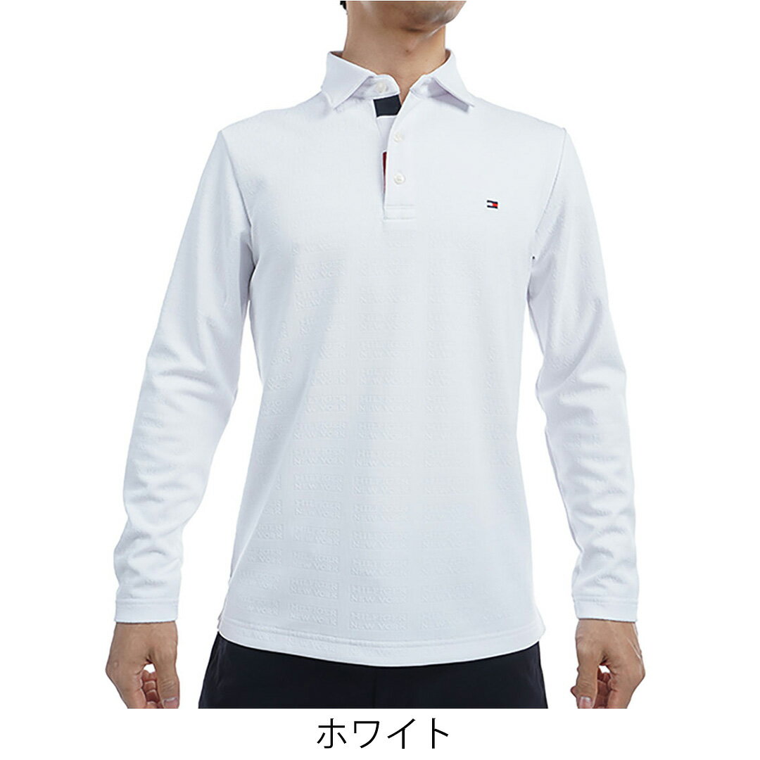 【30%OFF】【正規販売店】[Tommy Hilfiger Golf] モノグラム　ジャカード　長袖シャツ ゴルフウェア Tシャツ メンズ ゴルフ シャツ 吸水速乾 通気性 涼しい 速乾 清涼感 UVカット 紫外線 日よけ 日焼け防止 抗菌防臭 トミー・ヒルフィガー THMA453 ヤマニゴルフ