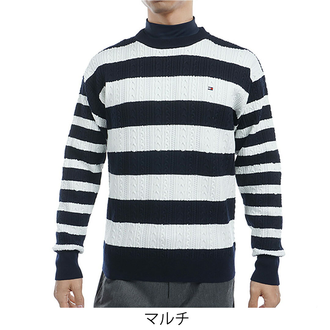 【30%OFF】【正規販売店】[Tommy Hilfiger Golf] ケーブルボーダー　クルーネックセーター ゴルフウェア セーター ニット メンズ ゴルフ ウェア 長袖 秋冬 コーデしやすい トミー・ヒルフィガー THMA485 ヤマニゴルフ
