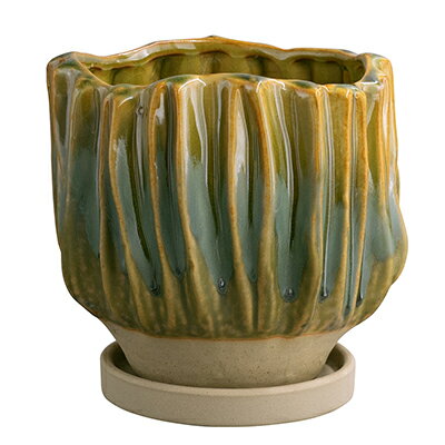 おしゃれ　植木鉢【ヴァル グリーン 12cm】小さい　　かわいい　インテリア　グリーン　卓上　ミニ　陶器　釉薬陶器