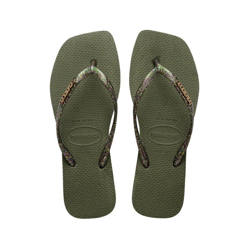 【ビーチサンダル】【スクエアトゥ】havaianas 23SS ハワイアナス スリム スクエア ロゴ メタリック Slim Square Logo Metallic Green 4148257-0869 レディースサンダル グリーン