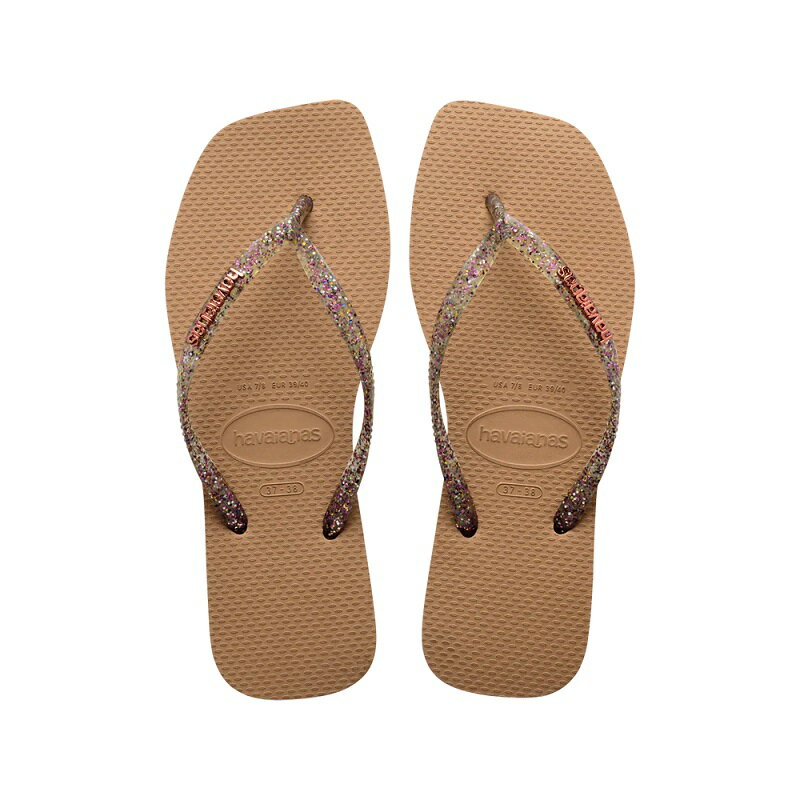 ハワイアナス 【ビーチサンダル】【スクエアトゥ】havaianas 23SS ハワイアナス スリム スクエア ロゴ メタリック Slim Square Logo Metallic Rose Gold 4148257-3581 レディースサンダル ローズゴールド