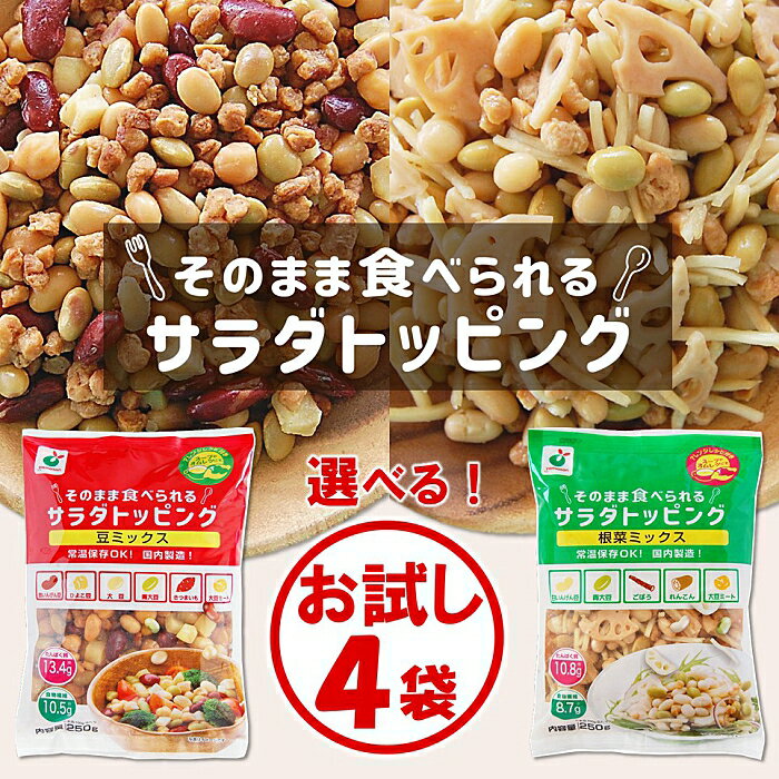 【送料無料】選べる!お試し4袋「サラダトッピング2種類(豆ミックス、根菜ミックス)から選べる4袋セット」組合せ自由1kg分(250g×4袋)【業務用 大袋タイプ 徳用 そのまま使える サラダ トッピング 多品目 大皿料理 スープ オムレツ カフェ 個人飲食店に便利】