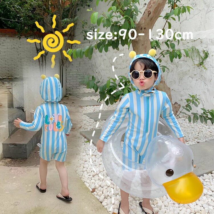 子供用水着 男の子 男児 連体水着 おしゃれ 可愛い ストライプ 半袖 キャップ付 水着 つなぎ水着 子供水着 体型カバー キッズ水着 幼稚園 保育園 みずぎ スイムウェア 温泉 ビーチ プール 海 夏 旅行 子供 水着 90 100 110 120 130