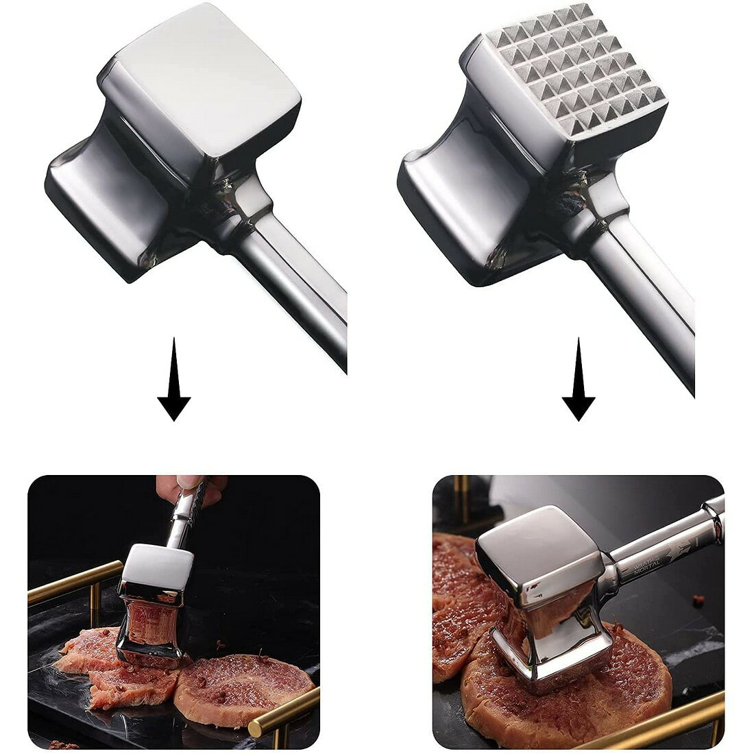 ミートテンダー ステーキノッキングハンマー 両面 キッチンガジェット ステンレス yamashichishoten-10003501 YYT WORLD PRODUCTS サンプル画像2