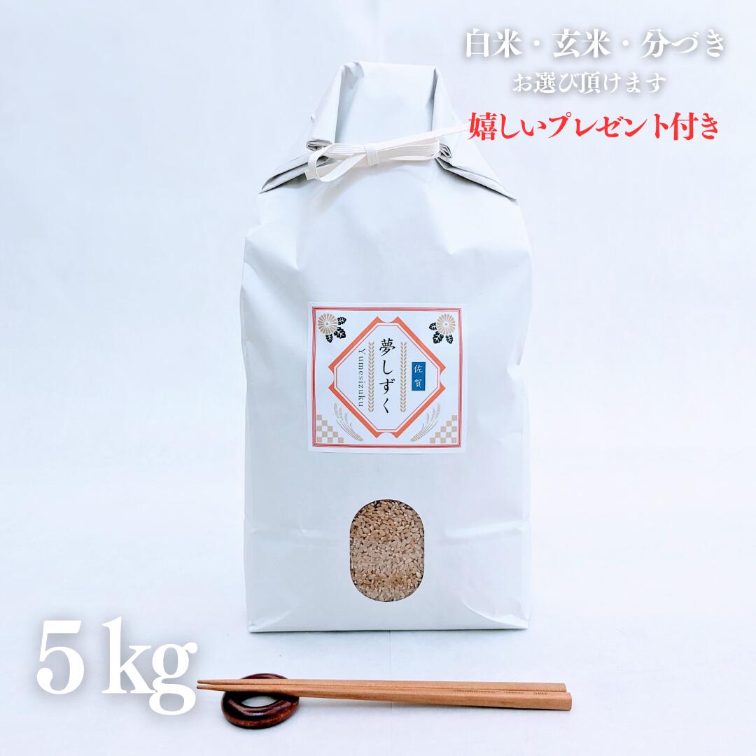 お米 5kg 佐賀県産 夢しずく 玄米 5kg×1袋 令和5年産 精米無料 白米 5分付き 7分付き 紙袋 京都 熨斗無料 グルメ ギフト 嬉しいプレゼント付き 送料無料