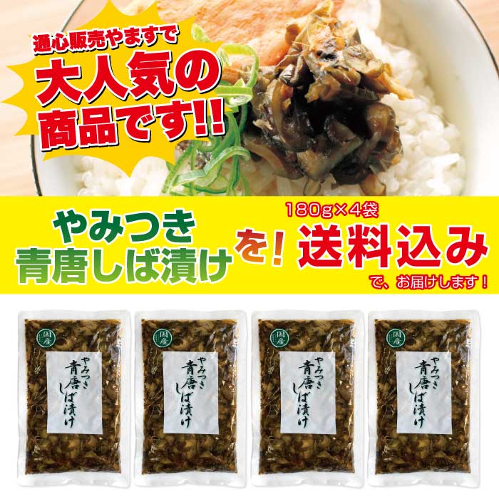 やみつき青唐しば漬×4袋 ネコポス便 送料込刻み 漬物 国産 青唐辛子 ご飯のお供 買い回り納品書は同梱しません。