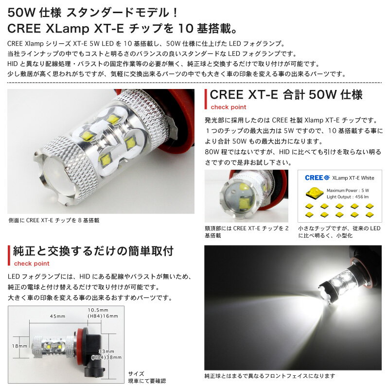 【CREE 50W】RB3/4 オデッセイアブソルート [H20.10〜]50W LED フォグ ランプ H112個セット 【CREE XT-E 採用】バルブ デイライト ホンダ 定番 スタンダードモデル