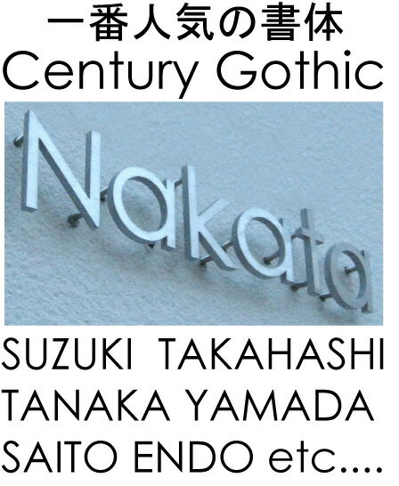 表札　戸建て表札　Century Gothic ステンレスヘアーライン仕上げ5mm厚切り文字（裏面ビスだし式）