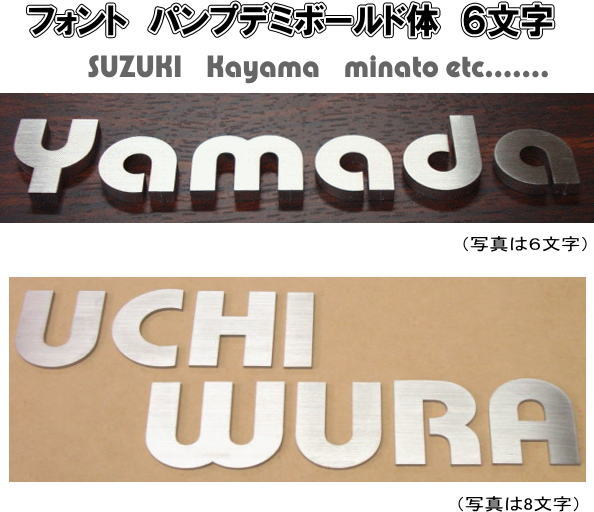 ステンレスヘアーライン仕上げ4mm厚切り文字表札（裏面ビスだし式）