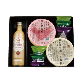 ヤマト醤油味噌 糀からの贈り物 糀と玄米のセット 甘酒入り(玄米甘酒・FDみそ汁なす2食・ほうれん草2食・ネバネバ野菜2食・寝かせ玄米ごはん160g小豆2個・黒米・もち麦2個・十五穀米)ギフト 贈答