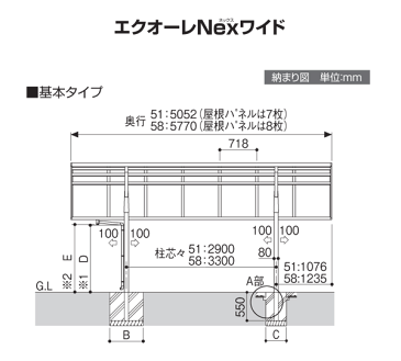 カーポート 2台用 エクオーレNexワイド 5148 H2800 基本セット 熱線遮断 三協 地域限定 送料無料