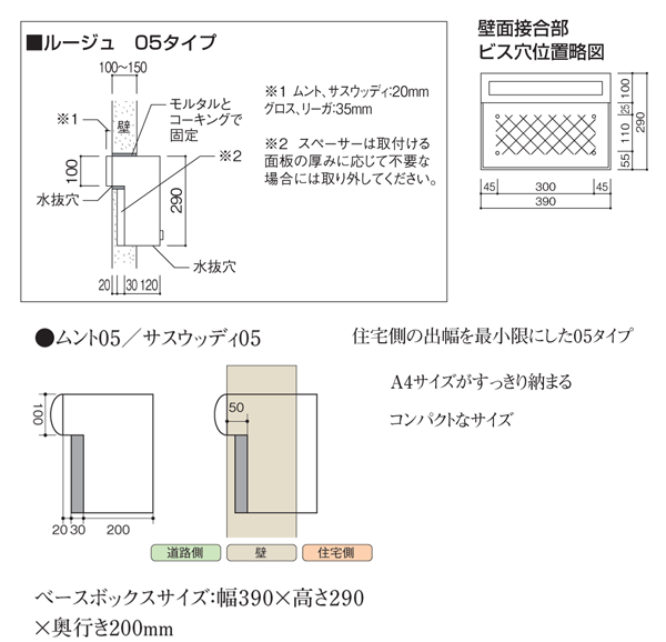 【マラソン　ポイント5倍&クーポン発行中】 郵便受け　口金ポスト　ROUGE　 ルージュ　サスウッディ05　1台　木目調　埋込ポスト　ストッパー機能付