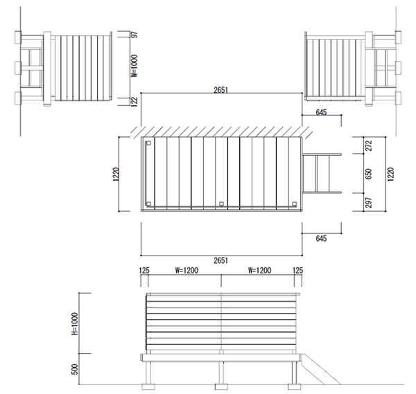 ウッドデッキ 人工木 樹脂 リウッドデッキ200 Tタイプ 1.5間4尺（2651×1220mm） 基本 3点セット （ デッキ + ルシアスフェンスA01型 T100 + ステップ） （YKK AP）
