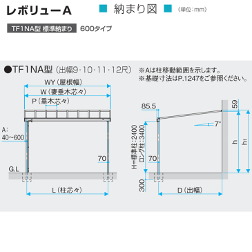 テラス屋根　レボリューA TF1NA　フラット型　4.0間9尺 2連結 標準納まり　熱線遮断　三協