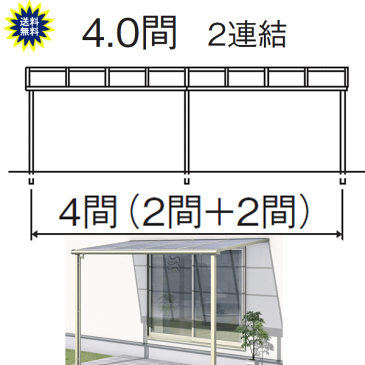 テラス屋根　レボリューA TF1NA　フラット型　4.0間9尺 2連結 標準納まり　熱線遮断　三協