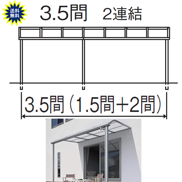 テラス屋根　レボリューA TR1NA　アール型　3.5間6尺 2連結 標準納まり　熱線遮断　三協 送料無料