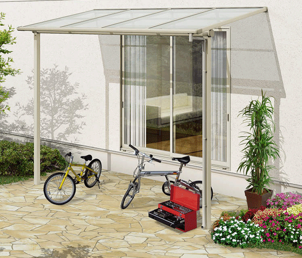 庇 テラス屋根 ソラリア 600 フラット型 1.0間5尺 柱奥行移動タイプ 熱線遮断 雨よけ