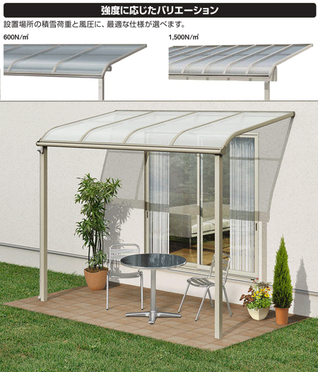 テラス屋根 ソラリア 積雪対応 耐風 1500 アール型 2.0間4尺 柱標準タイプ ポリカ 雨よけ 勝手口