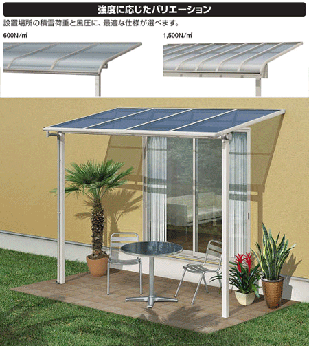 テラス屋根 ソラリア 積雪対応 （耐風） 1500 フラット型 2.0間6尺 柱奥行移動タイプ ポリカ 1階用 日よけ 窓