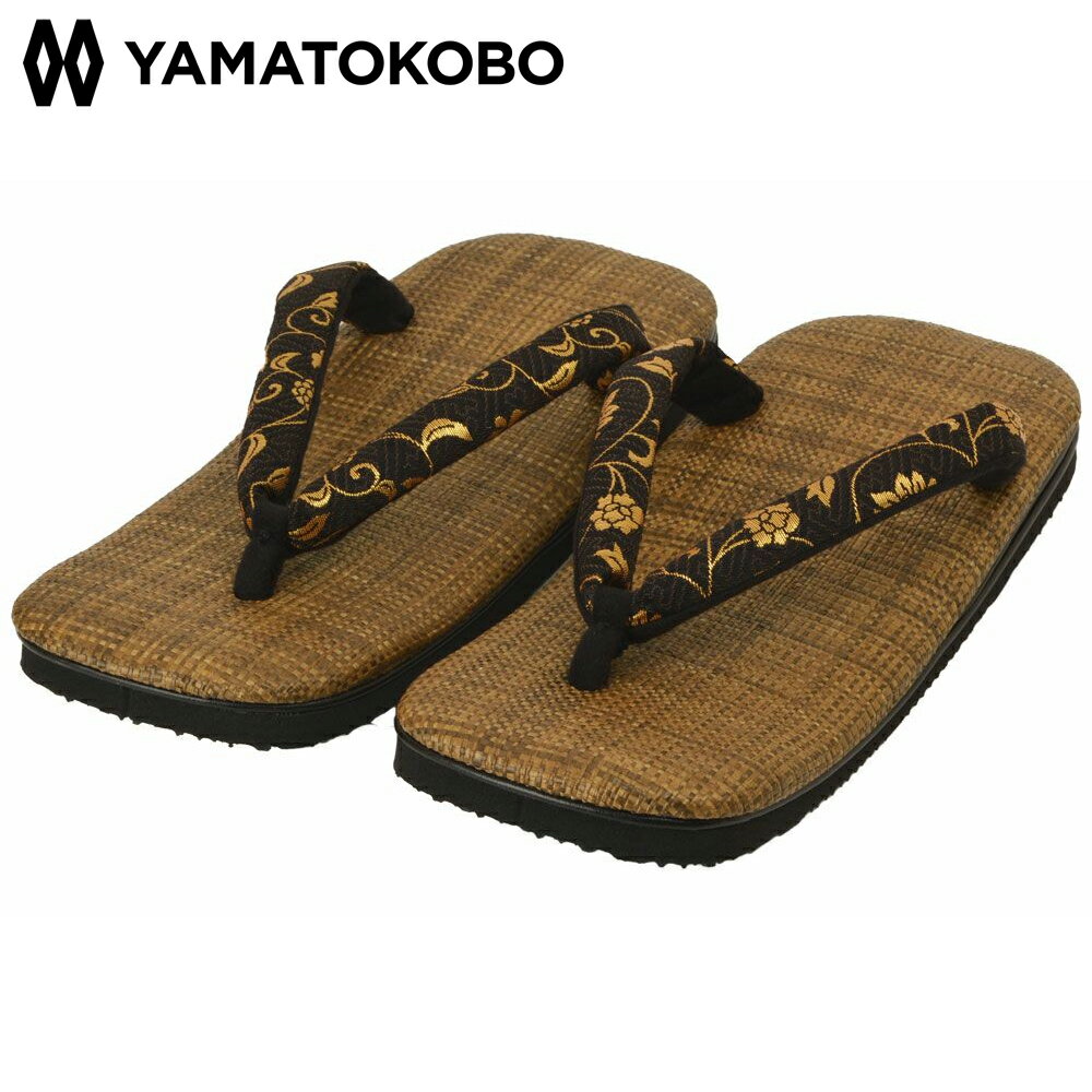 【ポイント5倍】 滑りにくい 雪駄 実用的 ギフト 大和工房 メンズ 雪駄 大和工房 サンダル 和装 ラタンメッシュ 金襴刺繍 日本製 正倉院 和柄 和雑貨｜｜R2025｜ブラック