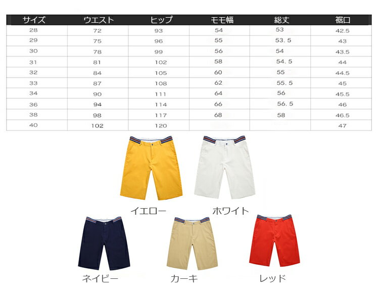 ハーフパンツ メンズ 五分丈 ゴルフパンツ ビジネスパンツ オシャレ スリム ショートパンツ 夏 5部丈 綿 ホワイト イエロー ブラック カーキ レッド