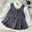 セットアップ 子供 Uネック お洒落な3点セット♪ 刺繍 蝶柄 スカートセット 女の子 ベスト シャツ パンツ付きスカート 入園・入学・卒園・卒業式 セミフォー...