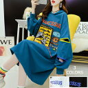 tシャツワンピース 秋服 トレーナー ワンピース 体型カバー 綿 薄手 プリント レディース ロング 秋 フード付き 長袖 ゆったり ロングトレーナー ダボダボ...