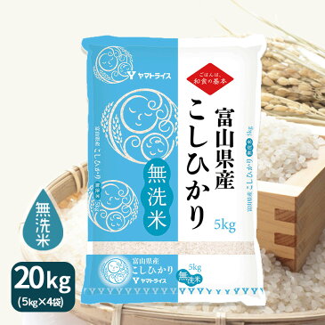 令和元年産 無洗米 富山県産コシヒカリ 20kg(5kg×4)ギフト 贈り物 お中元 お歳暮 お米 米