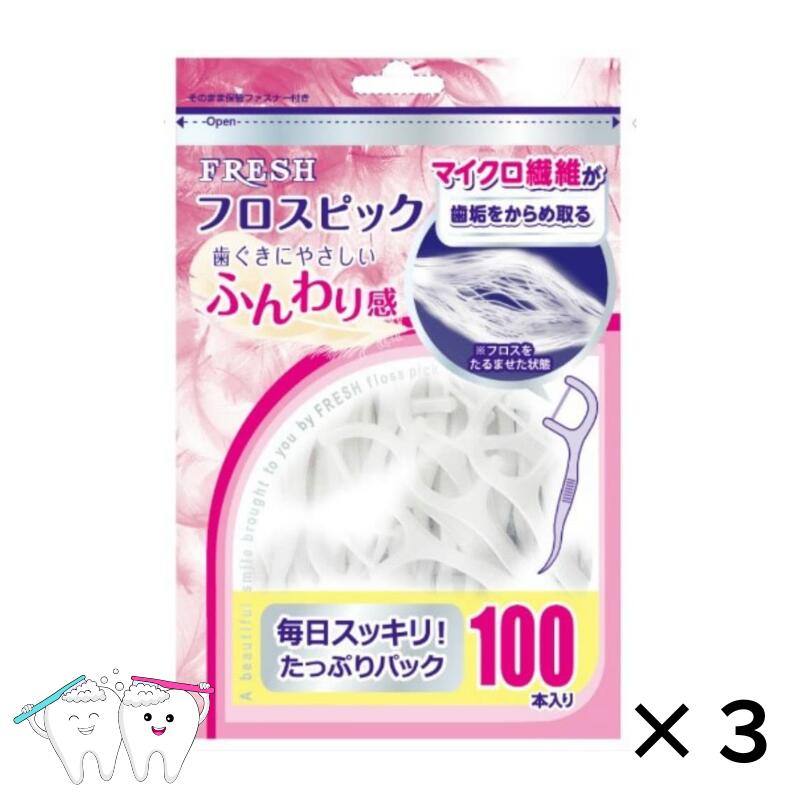デンタルプロ フレッシュ フロスピック 100本入り 3個 送料無料 fresh デンタルフロス フロス 大容量 まとめ買い お得 最安 最安値