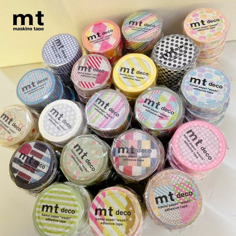 Rakuten - マスキングテープ mt decoシリーズ 8個 福袋 パターンを楽しむ ドット ストライプ ボーダー レトロ 幾何学柄 方眼 マステ セット カモ井加工紙 DIY 個包装 15mm 7m まとめ買い 可愛い おしゃれ テープ 文房具 ギフト プレゼント
