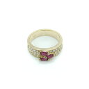 【中古】QUEEN JEWELRY クイーンジュエリー K18 ルビー ダイヤモンド デザインリング 18金 指輪 9号 Y01779