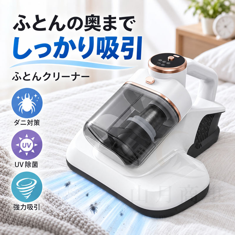 商品説明 布団やマットレス、ソファなどの布製品に使える分離式の布団クリーナーです。ダニ除去モードと掃除モードをワンキーで切り替えでき、寝具まわりや室内の清掃に使いやすい仕様です。UV-C紫外線ランプ搭載で、繊維表面の清掃をサポートします。 商品情報： 分離式デザインで、片手でも扱いやすい布団クリーナーです。15Kpaの吸引力、超高速振動、UV-C紫外線ランプ、静音設計を備え、ふとん、マットレス、枕、ソファなどの清掃に対応します。ダニ除去モードと掃除モードを切り替えながら使えるため、日常の布製品ケアに便利です。 商品詳細： 商品名：分離式掃除機・布団クリーナー 定格電圧：12V 入力電圧：5V/2A 定格消費電力：100W 商品サイズ：220×210mm 機能：ダニ除去モード、掃除モード、ワンキー切替、UV-C紫外線ランプ、分離式デザイン、静音設計、超高速振動 対応場所：ふとん、マットレス、ベッドカバー、毛布、まくら、座布団、布製ソファー、カーペット、車のシート セット内容：記載なし 商品特徴： 1. 分離式デザインで、片手でも使いやすく、布製品の清掃をしやすい仕様です。 2. ダニ除去モードと掃除モードをワンキーで切り替えでき、用途に合わせて使えます。 3. 15Kpaの吸引力と超高速振動で、布表面のほこりやゴミを吸い取りやすくします。 4. UV-C紫外線ランプ搭載で、寝具やソファの清掃をサポートします。 5. 静音設計で、使う時間帯や場所を選びやすいのが特長です。 使用方法： 1. 使用前に取扱説明書を確認してください。 2. 対象の布製品の表面に本体を当て、ゆっくりと動かしながら清掃します。 3. ダニ除去モードと掃除モードは、用途に応じて切り替えて使用します。 4. 使用後はダストやゴミを取り除き、必要に応じて各部のお手入れをしてください。 5. 電源や清掃部品の扱いは、必ず取扱説明書に従ってください。 Q&A： Q. どんな場所に使えますか？ A. ふとん、マットレス、枕、ソファ、カーペット、車のシートなど、布製品の清掃に使えます。 Q. ダニ除去モードと掃除モードはどう使い分けますか？ A. 寝具のケアにはダニ除去モード、日常のほこりやゴミの清掃には掃除モードのように、用途に合わせて切り替えて使います。 Q. サイズ感はどのくらいですか？ A. 商品サイズは220×210mmです。詳細な設置寸法が必要な場合は、事前にサイズをご確認ください。 Q. セット内容は何ですか？ A. セット内容の記載はありません。付属品の有無は商品ページの案内をご確認ください。 Q. お手入れは必要ですか？ A. 使用後はダストやゴミを取り除き、各部のお手入れを行ってください。詳細は取扱説明書をご確認ください。 関連キーワード： 布団クリーナー 布団 掃除機 ダニ除去 ダニ掃除機 布団用クリーナー 布団用掃除機 寝具クリーナー マットレスクリーナー ソファクリーナー 枕掃除機 カーペットクリーナー 車内クリーナー 分離式 布団クリーナー 分離式 掃除機 ワンキー切替 UV-C 紫外線ランプ 15Kpa 吸引力 超高速振動 静音設計 低騒音 ダニ除去モード 掃除モード ふとん ケア 寝具 清掃 布製品 お手入れ 室内清掃 片手で使える コンパクト 軽量 省スペース ふとん マットレス 枕 座布団 毛布 ベッドカバー ソファ カーペット 車のシート 部屋 寝室 リビング 子供部屋 一人暮らし 家族 在宅勤務 乾燥対策 布団ケア アレルゲン対策 微細ダスト 吸引 清掃機 ハンディ クリーナー ポータブル 掃除機 充電式 5V 2A 12V 100W ご注意： モニター環境や撮影時の光により色味が異なる場合があります。 サイズは手作業測定のため若干の誤差が生じる場合があります。 生産時期や包装ロットにより細部仕様やパッケージが変更される場合があります。 配送中の外箱破損は商品本体の使用に問題がない場合、返品交換対象外となる場合があります。 在庫は随時変動し、ご注文のタイミングにより欠品となる場合があります。 お客様による破損、誤使用、改造、分解は保証対象外です。 沖縄県および離島地域は別途送料2500円を頂戴いたします。 メーカー希望小売価格はメーカーサイトに基づいて掲載しています