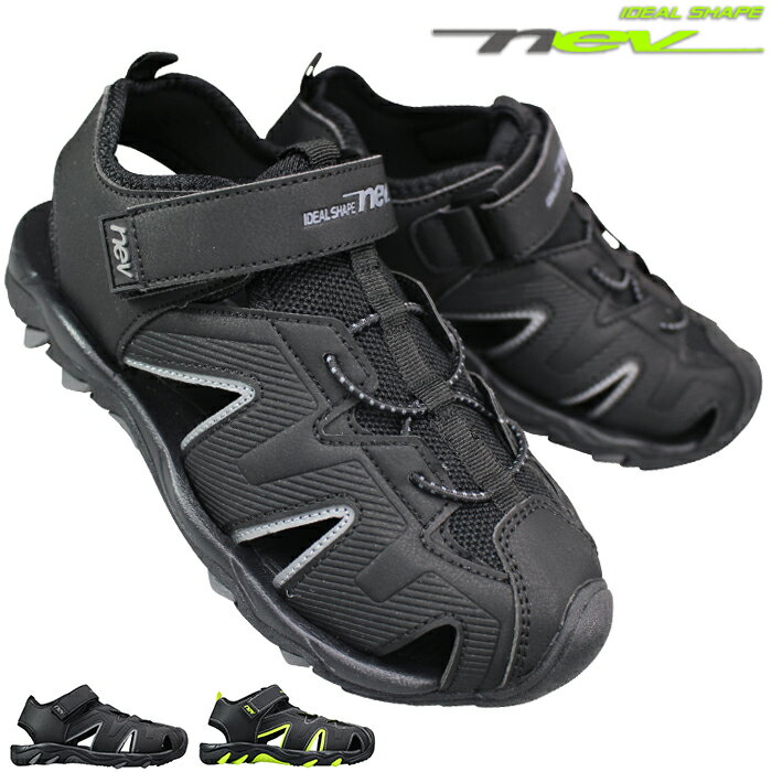 ネブ スポーツサンダル nev361 ブラック・ブラック/ライム 18cm〜23cm キッズ ジュニア タウンサンダル スポーツサンダル サマーシューズ 靴 履きやすい靴 nev スポサン 男の子 つま先保護 nev-361のサムネイル