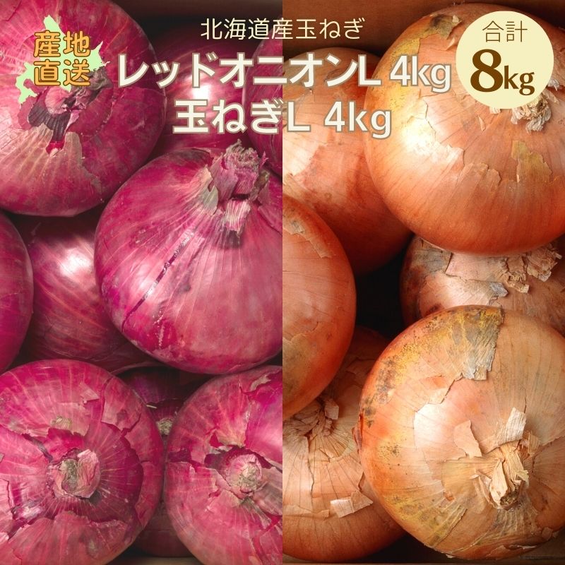 【予約】 レッドオニオン4kg＆玉ねぎ4kgセット Lサイズ 赤玉ねぎ 赤玉葱 北海道産 玉葱 たまねぎ 道産野菜 野菜ギフト