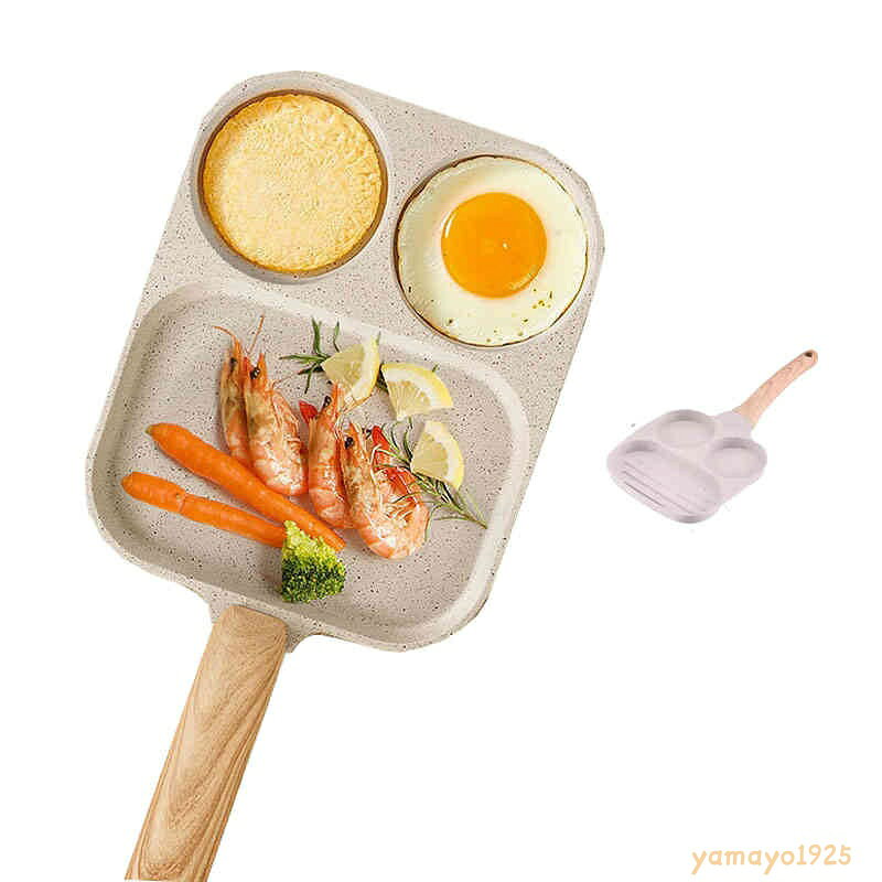 【楽天スーパーSALE】仕切りフライパン 目玉焼き 卵焼き フライパン 仕切り付きフリー 3in1 2つ穴円形フライパン ガス火対応くっつかなく 手入れ簡単 朝食 お弁当