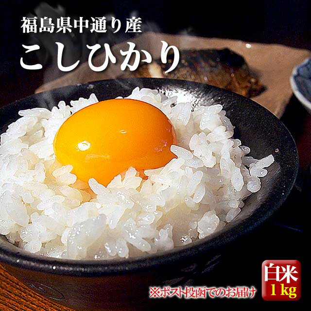 お試しポスト便 福島県中通り産 コシヒカリ 白米 1kg【送料無料】 配送日時指定不可 沖縄県対応不可