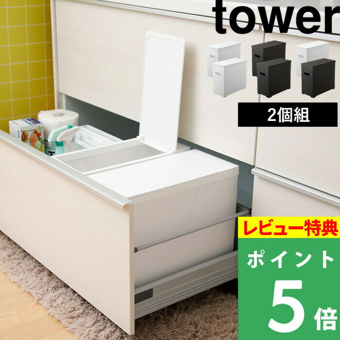 [特典付き] 山崎実業 【 シンク下蓋付きゴミ箱 タワー 2個組 】 tower セット 22L ごみ箱 ごみ ダストボックス ゴミ袋 45L袋対応 袋掛け 分別 スリム フタ付き ふた いたずら 防止 シンプル おしゃれ ホワイト ブラック 白 黒 モノトーン 5335 5336 YAMAZAKI タワーシリーズのサムネイル