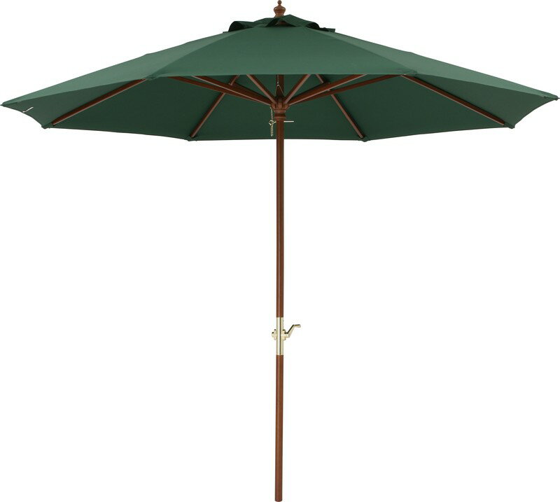 タカショー　ガーデンパラソル　「ウッドパラソル　2.7m　クランク付」　＜グリーン＞　ハンドル式でらくらく開閉♪　【日傘/日よけ】