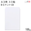 山櫻 封筒 A3用 スミ貼 BSケントCoC 紙厚120g 〒枠ナシ 100枚 / 白 無地 郵便番号枠なし 会社 事務用 業務用 書類 社用 ビジネス オフィス ポスター カレンダー 図面 校正紙 ボード 大型封筒 縦長 縦型 00569032-0100
