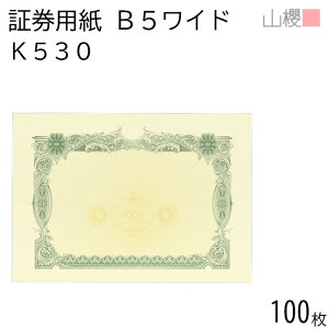 山櫻 証券用紙 B5ワイド K530 グリーン マーク用 100枚 / 保証書 認定証 265×187mm 紙製品 印刷用紙 証券 権利書 証明書 鑑定書 終了証書 免許 合格証 会員証 証書 賞状 帳簿 伝票 事務書類 表彰状 飾り枠 透かし ロゴ印刷 00803023-0100