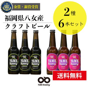 【送料無料】金賞 クラフトビール 飲み比べ 2種 6本 詰合せセット（ブラック フルーツビール IPA）福岡 八女 地ビール クラフト ビール お酒 お試しセット