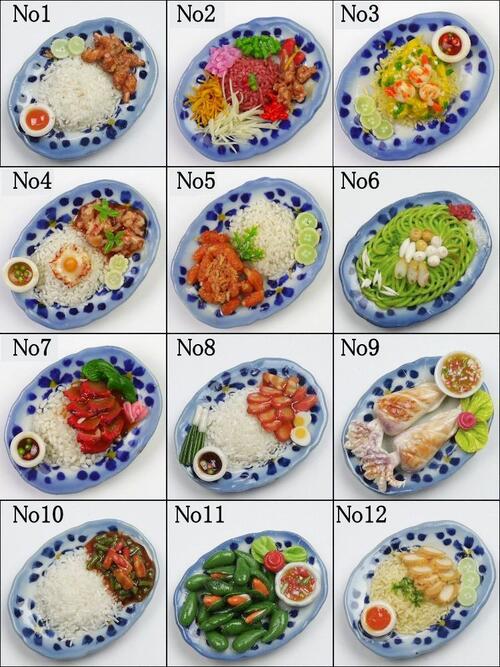 【メール便可】ミニチュアフード 陶器のお皿 約55mm 中華料理 タイ料理 磁石付 [2]