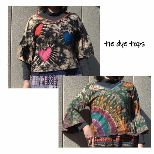 樂天商城 - 【メール便可】タイダイ コットン　トップス　フレア袖 　ラッパ袖