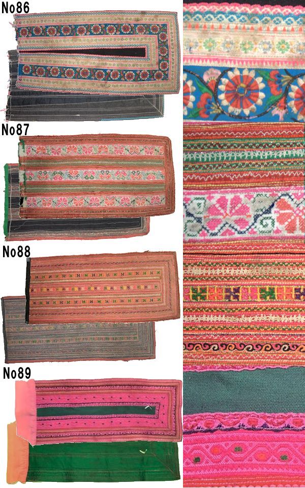 まんまるアジア 柳ヶ瀬雑貨店の【メール便可】新着　モン族　古布　端切れ 刺繍　一点物　ビンテージ　民族　生地　No81〜88｜アングル3