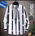 カジュアルシャツ メンズ トップス 秋服 ボタンダウンシャツ 長袖 ストライプシャツ スリム 紳士服 ビジネス お兄系|詳細画像