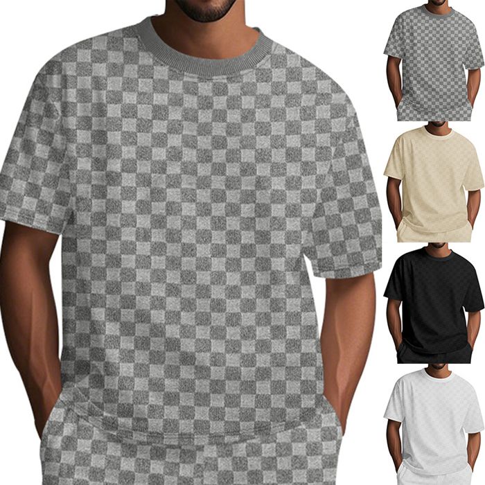 Tシャツ メンズ カットソー 夏 半袖 クルーネック チェック柄 トップス 大きいサイズ ルームウエア 部屋着 ゆったり カジュアル おしゃれ シンプル 通勤 通学 ギフト 父の日 通気性