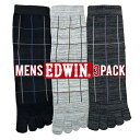 五本指ソックス 5本指ソックス ブランド EDWIN 紳士靴下 五本指靴下 紳士靴下 消臭デオドランド加工 メンズ 綿混3足組 クルー丈ソックス 縦ライン 横ラ...