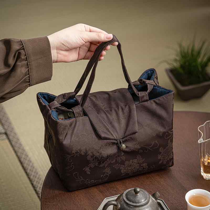 茶道具 収納バッグ 厚手 携帯用 旅行 茶器一式 急須 湯呑み 茶碗 持ち運び 保護ケース 布製 手提げ ポータブル お茶会 アウトドア